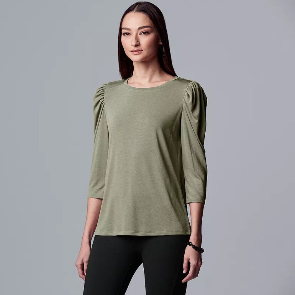 Women's Simply Vera - Vera Wang Puff 3/4 Legnth Sleeve Tee - Olive M